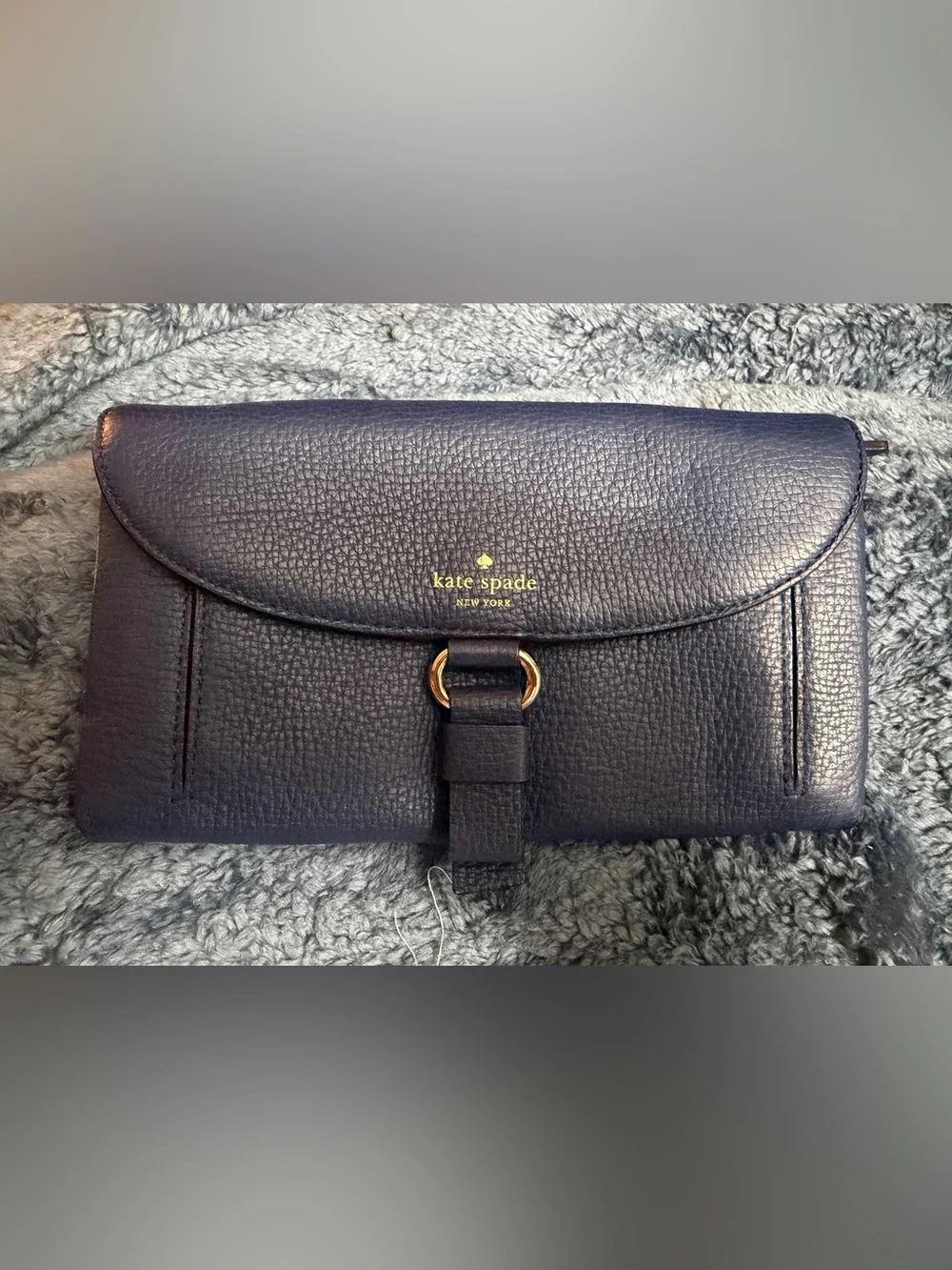 Kate Spade Pebbled Leather Fold-Over Clutch in Navy